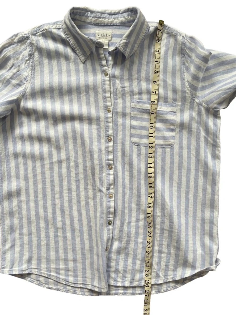 Nicole Miller NY Blue & White Stripe Linen Blend Button Down Shirt - Picture 9 of 9